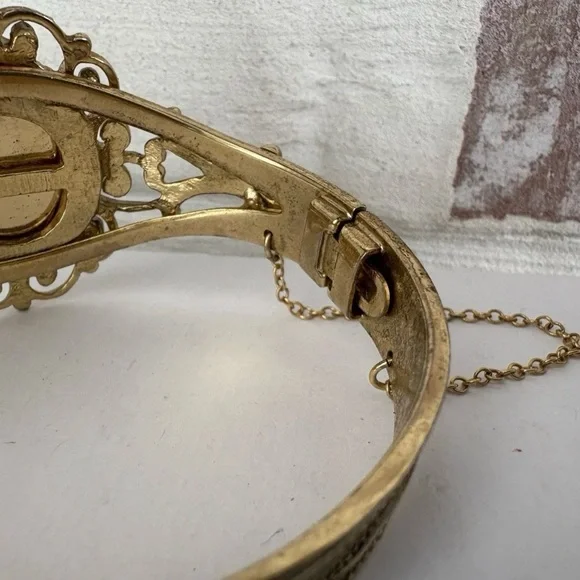 VTG Whiting & Davis Bracelet Gold Tone Amber Brown Intaglio Cameo Jewelry - Picture 7 of 14